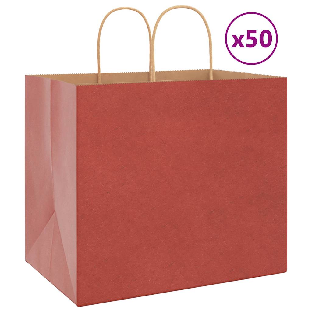 Sacchetti di Carta 50 pz con Manici Rossi 32x22x28 cm