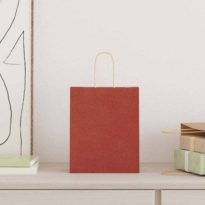 Sacchetti di Carta 250 pz con Manici Rossi 18x8x22 cm 4101754