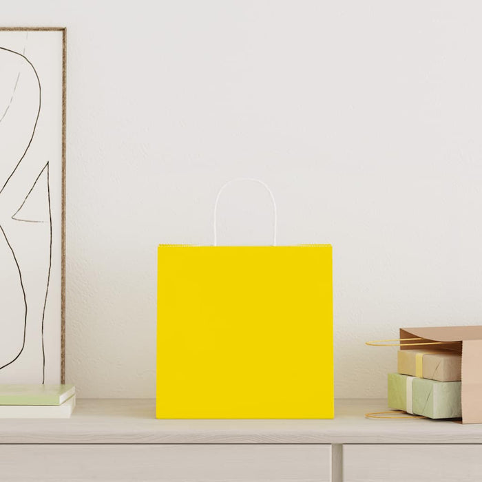 Sacchetti di Carta 50 pz con Manici Gialli 26x17x25 cm