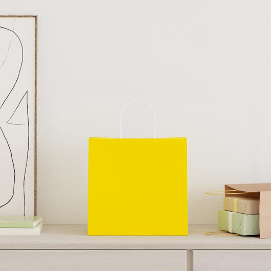 Sacchetti di Carta 250 pz con Manici Gialli 26x17x25 cm 4101787
