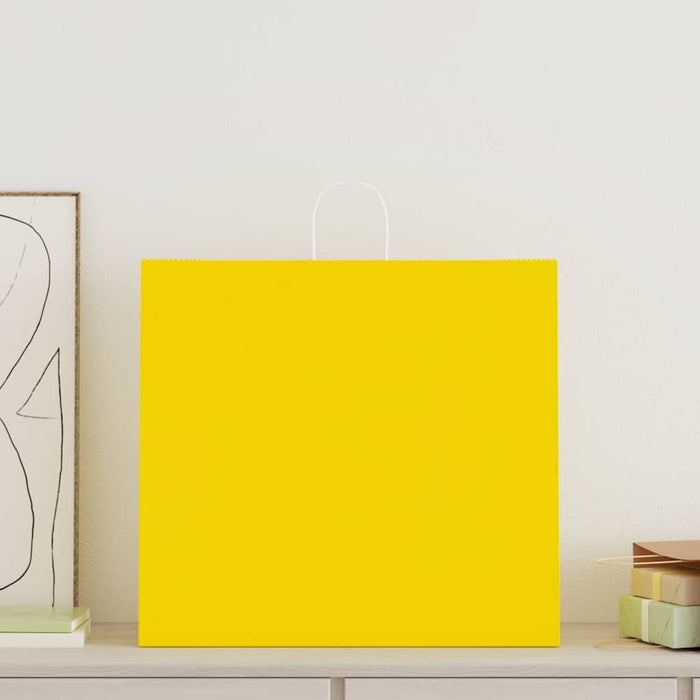 vidaXL Sacchetti di Carta 250 pz con Manici Gialli 54x15x49 cm