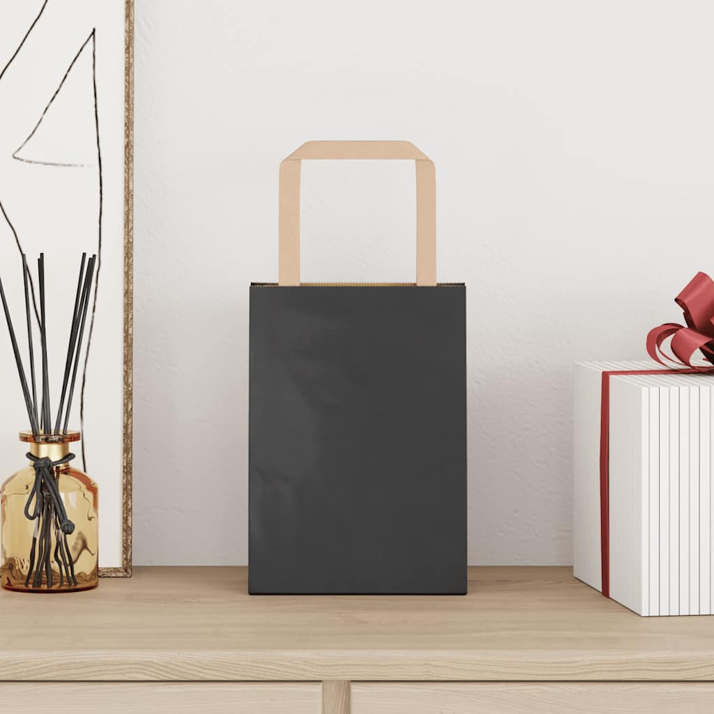 vidaXL Sacchetti di Carta 250 pz con Manici Neri 15x8x21 cm