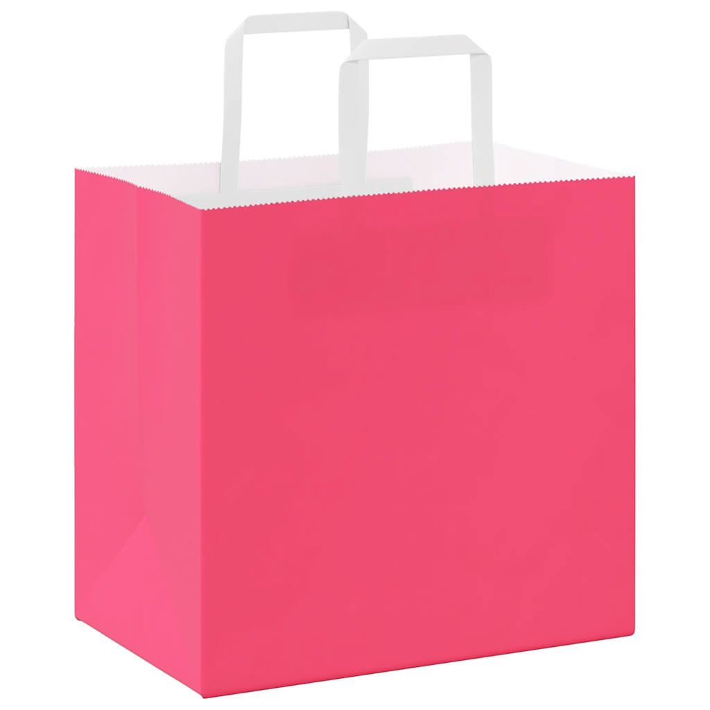 vidaXL Sacchetti di Carta 250 pz con Manici Rosa 26x17x25 cm