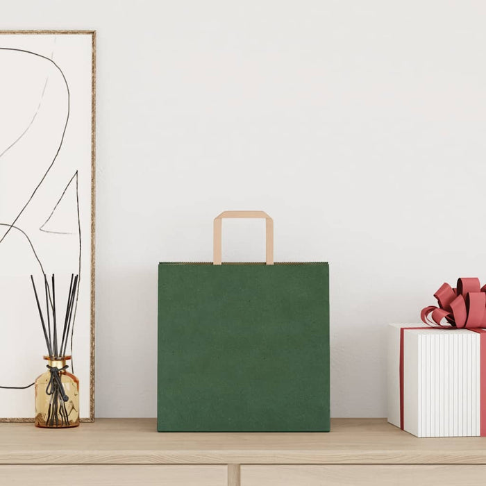 Sacchetti di Carta 50 pz con Manici Verdi 26x17x25 cm 4101941