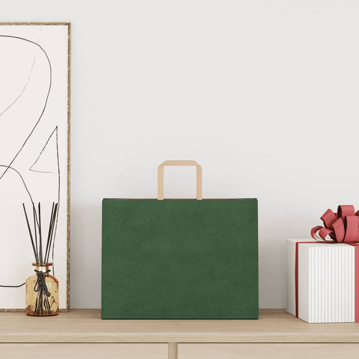 Sacchetti di Carta 50 pz con Manici Verdi 32x17x25 cm 4101943