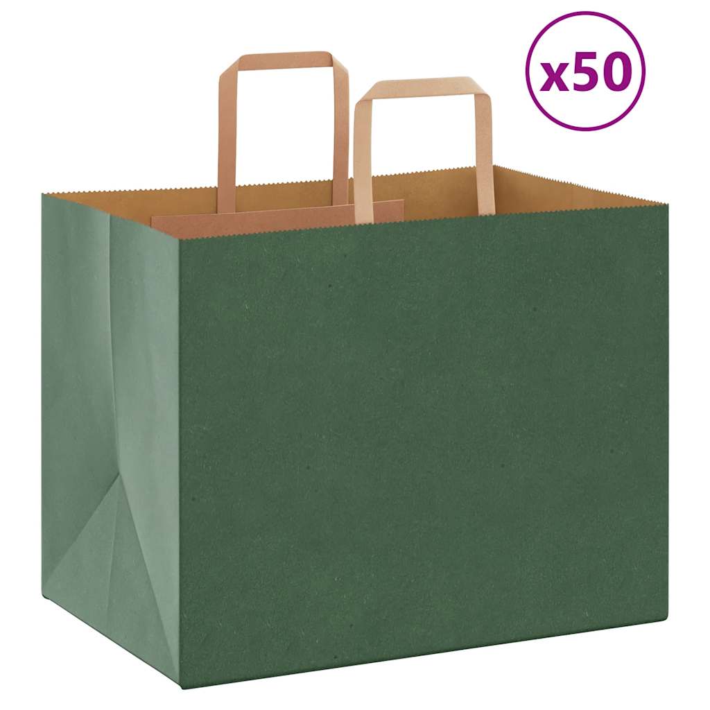 Sacchetti di Carta 50 pz con Manici Verdi 32x22x24 cm