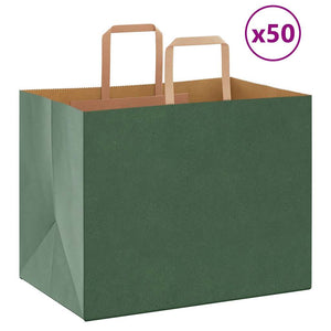 Sacchetti di Carta 50 pz con Manici Verdi 32x22x24 cm