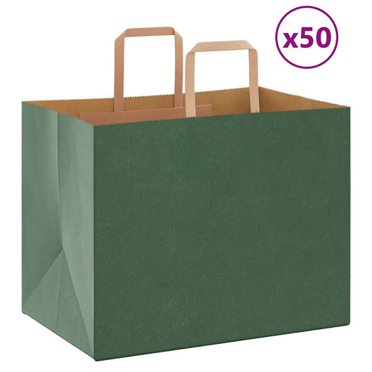 Sacchetti di Carta 50 pz con Manici Verdi 32x22x24 cm