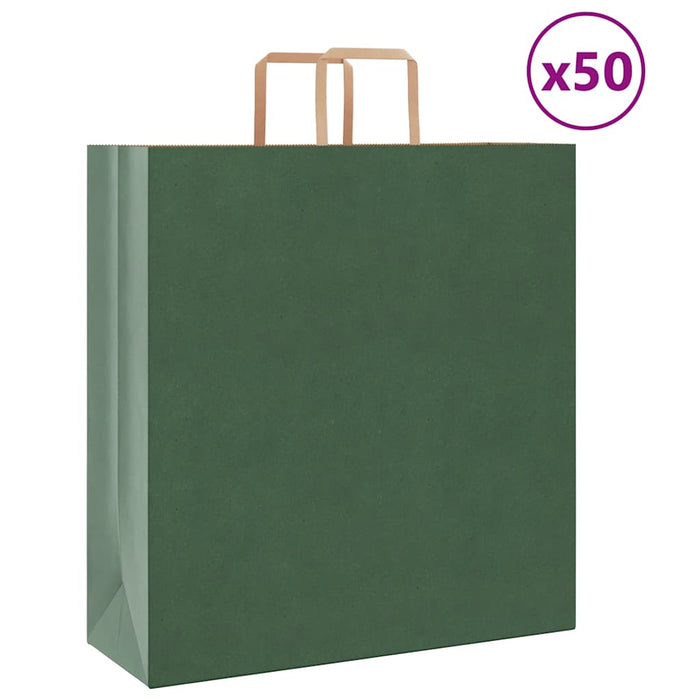 Sacchetti di Carta 50 pz con Manici Verdi 45x17x48 cm