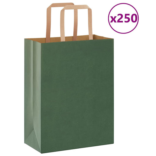 Sacchetti di Carta 250 pz con Manici Verdi 21x11x28 cm