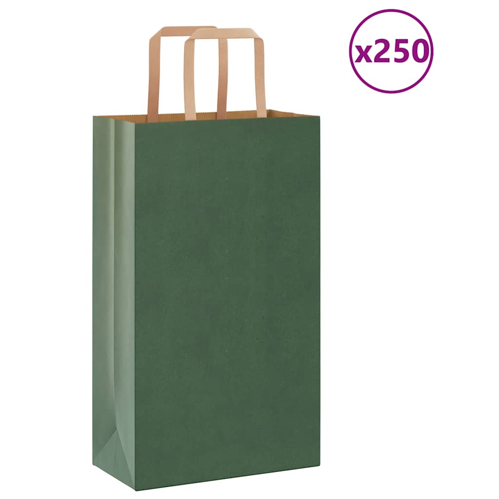 Sacchetti di Carta 250 pz con Manici Verdi 21x11x36 cm