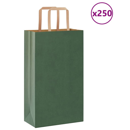 Sacchetti di Carta 250 pz con Manici Verdi 21x11x36 cm