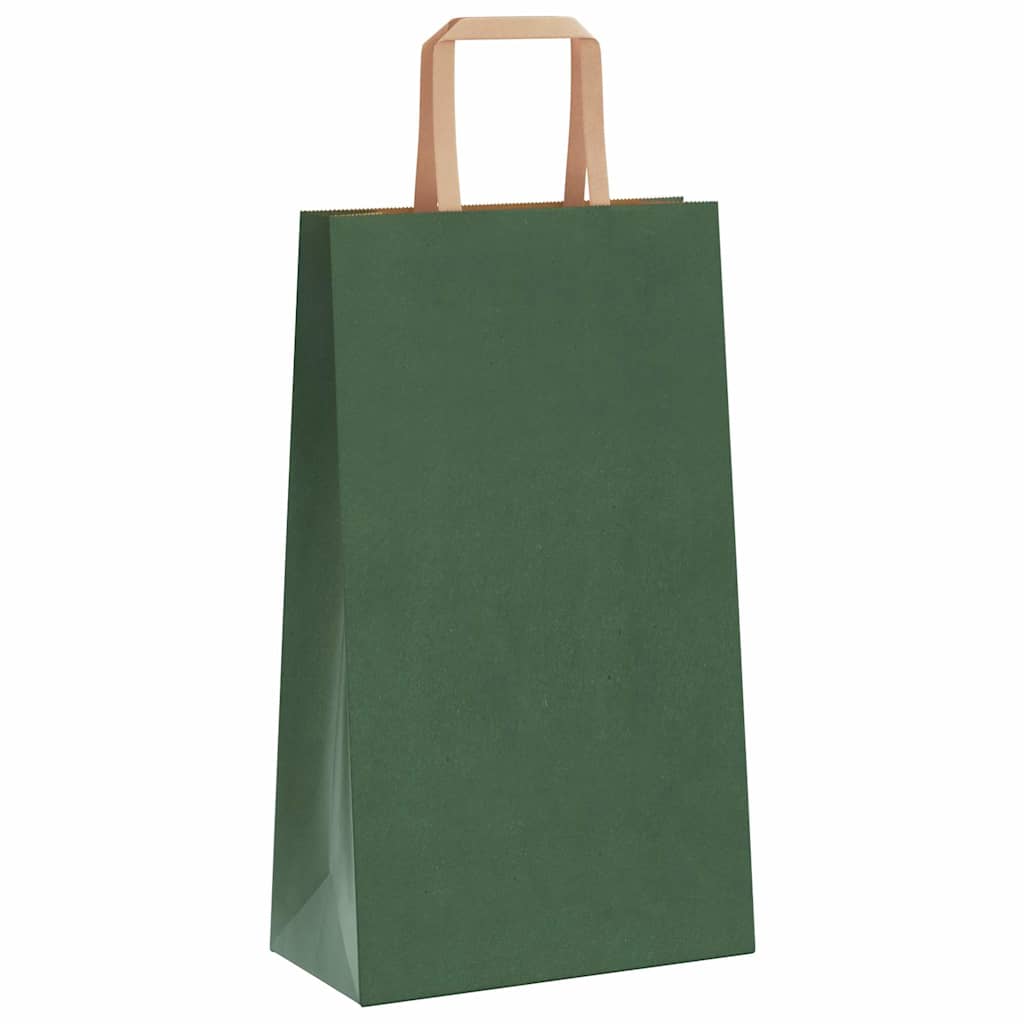 Sacchetti di Carta 250 pz con Manici Verdi 21x11x36 cm
