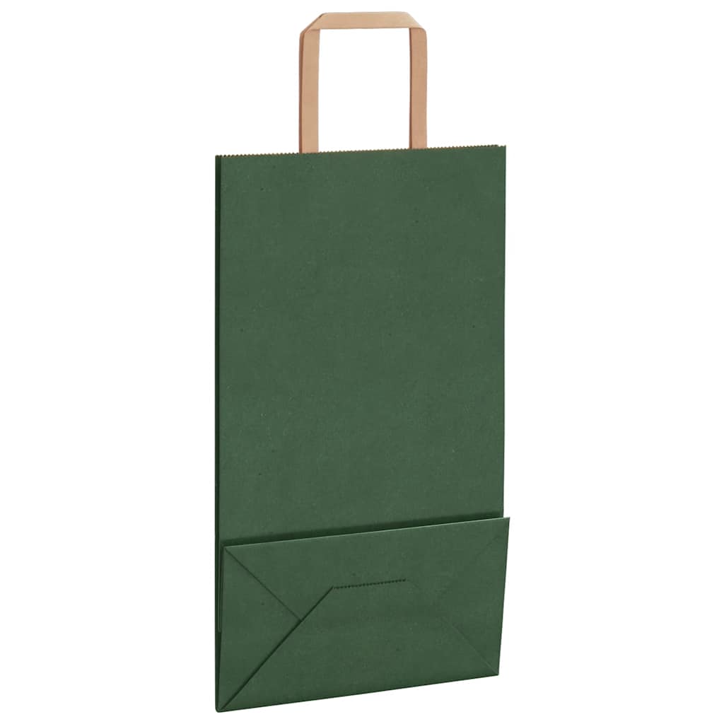 Sacchetti di Carta 250 pz con Manici Verdi 21x11x36 cm