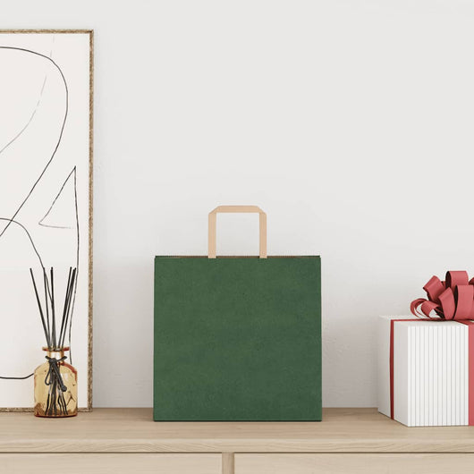 vidaXL Sacchetti di Carta 250 pz con Manici Verdi 26x17x25 cm