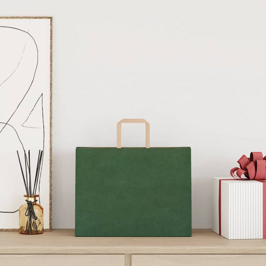vidaXL Sacchetti di Carta 250 pz con Manici Verdi 32x17x25 cm