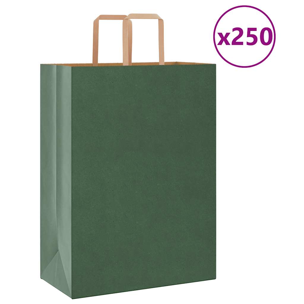 Sacchetti di Carta 250 pz con Manici Verdi 32x17x44 cm