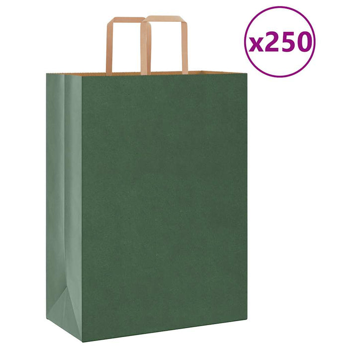 Sacchetti di Carta 250 pz con Manici Verdi 32x17x44 cm