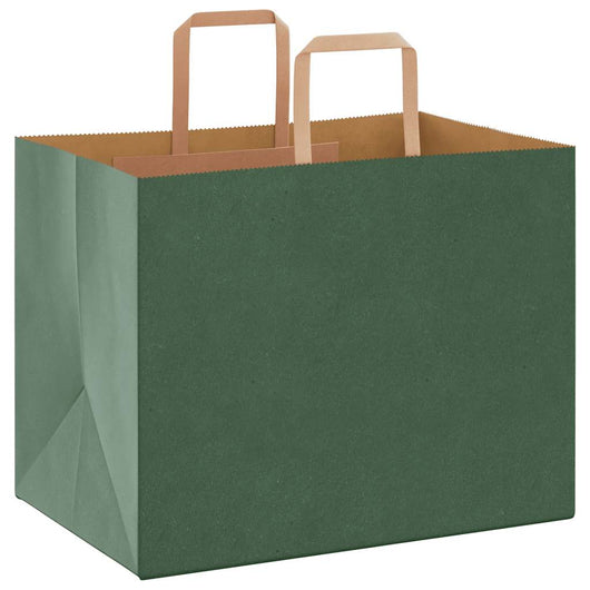 Sacchetti di Carta 250 pz con Manici Verdi 32x22x24 cm 4101959