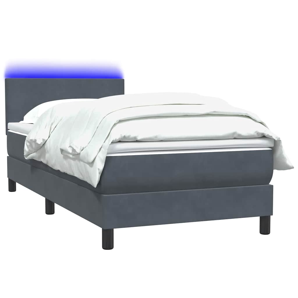Letto a Molle con Materasso e LED-Struttura Letto con Materasso Grigio Scuro 90x210 cm Velluto 821078
