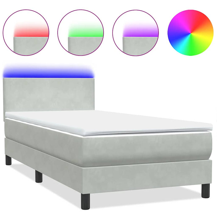 Letto a Molle con Materasso e LED-Struttura Letto con Materasso Grigio Chiaro 80x220 cm Velluto 115298