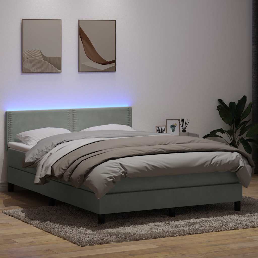 Letto a Molle con Materasso e LED Grigio Chiaro 160x210cm Velluto 3316791