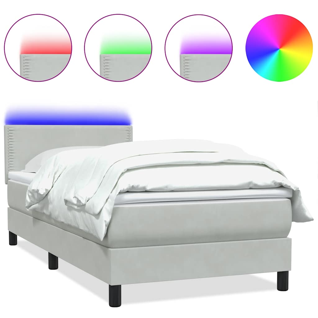 Letto a Molle con Materasso e LED-Struttura Letto con Materasso Grigio Chiaro 80x220 cm Velluto 540075