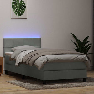 Letto a Molle con Materasso e LED-Struttura Letto con Materasso Grigio Chiaro 80x210 cm Velluto 590742