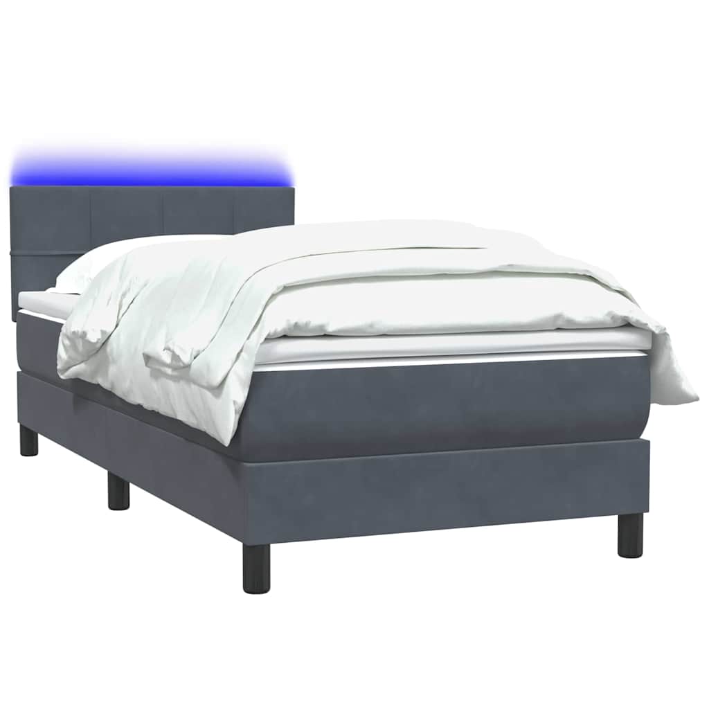 Letto a Molle con Materasso e LED-Struttura Letto con Materasso Grigio Scuro 90x210 cm Velluto 899877