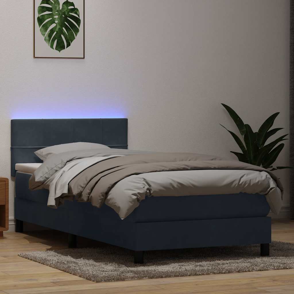 Letto a Molle con Materasso e LED-Struttura Letto con Materasso Grigio Scuro 90x210 cm Velluto 899877