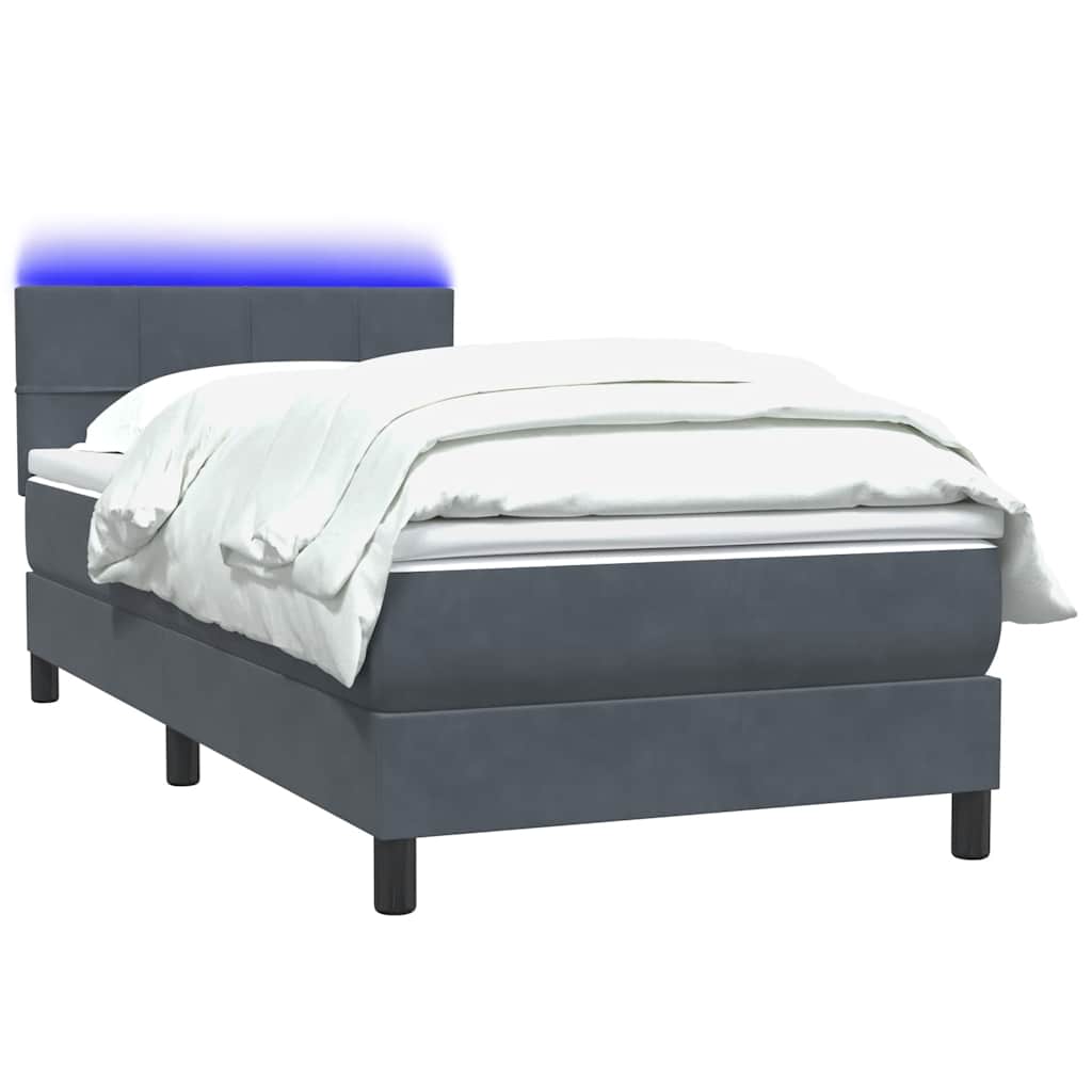 Letto a Molle con Materasso e LED-Struttura Letto con Materasso Grigio Scuro 80x220 cm Velluto 493082