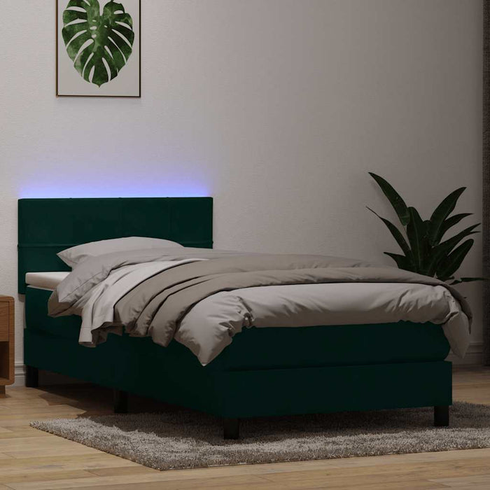 Letto a Molle con Materasso e LED-Struttura Letto con Materasso Verde Scuro 80x220 cm Velluto 630984