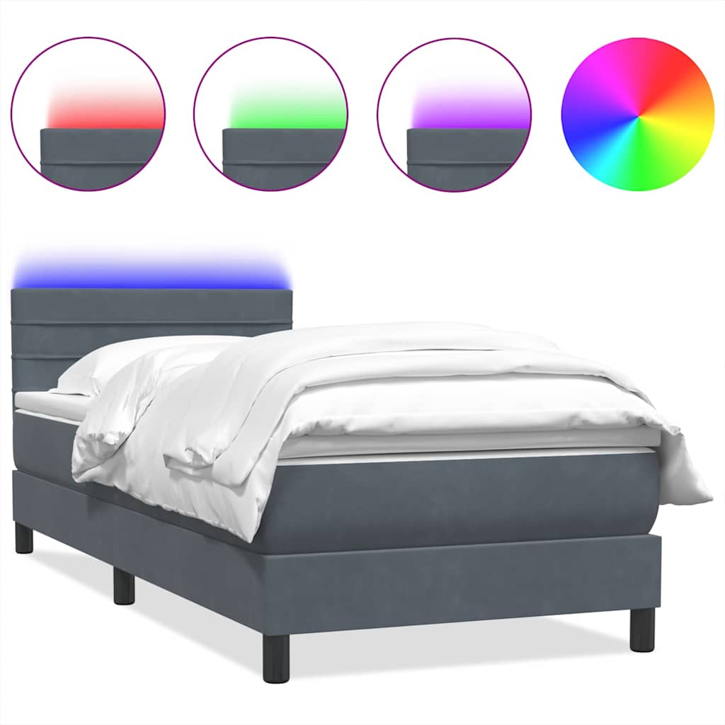 Letto a Molle con Materasso e LED-Struttura Letto con Materasso Grigio Scuro 80x210 cm Velluto 268827