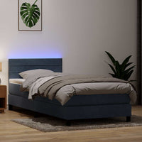 Letto a Molle con Materasso e LED-Struttura Letto con Materasso Grigio Scuro 80x210 cm Velluto 268827