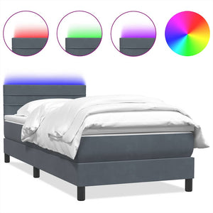Letto a Molle con Materasso e LED-Struttura Letto con Materasso Grigio Scuro 90x210 cm Velluto 251404