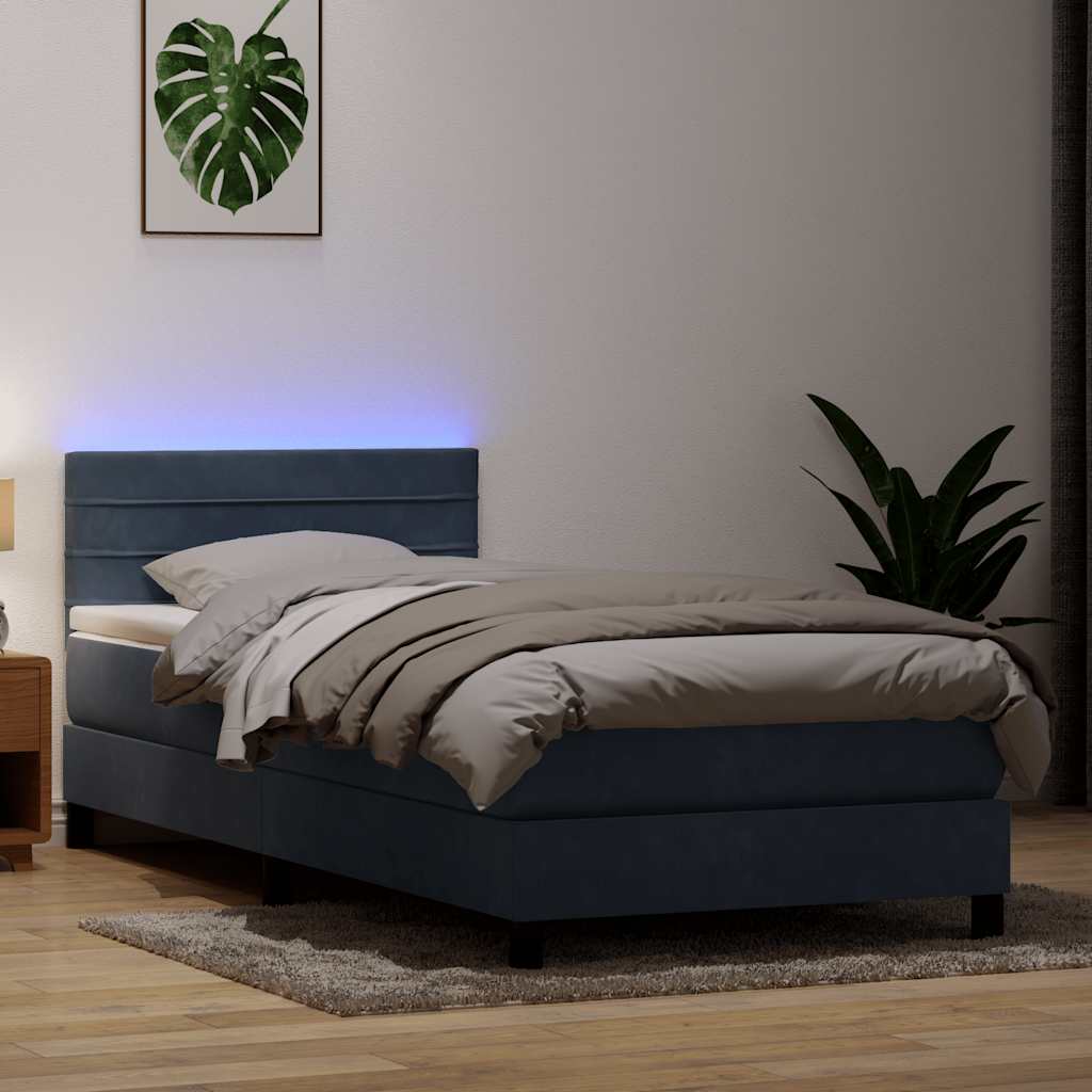 Letto a Molle con Materasso e LED-Struttura Letto con Materasso Grigio Scuro 90x210 cm Velluto 251404