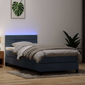 Letto a Molle con Materasso e LED-Struttura Letto con Materasso Grigio Scuro 90x210 cm Velluto 251404