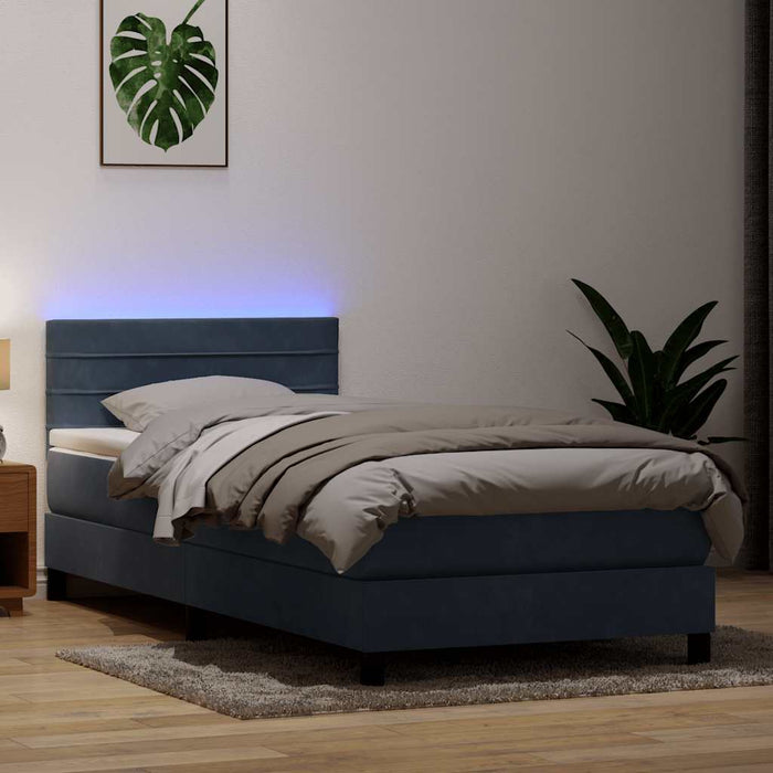 Letto a Molle con Materasso e LED-Struttura Letto con Materasso Grigio Scuro 90x210 cm Velluto 251404