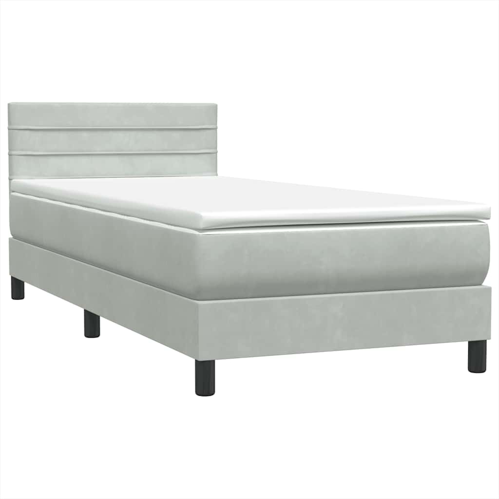 Letto a Molle con Materasso e LED-Struttura Letto con Materasso Grigio Chiaro 80x220 cm Velluto 174862