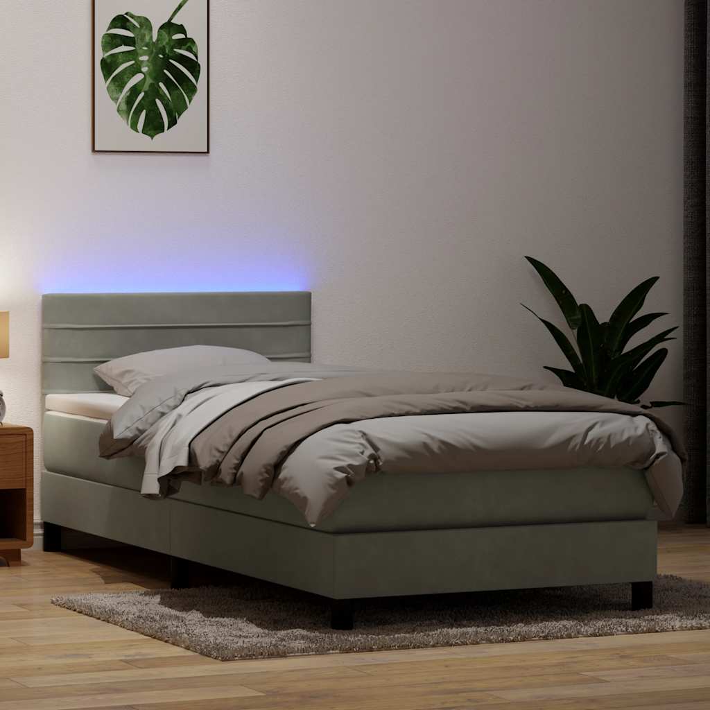 Letto a Molle con Materasso e LED-Struttura Letto con Materasso Grigio Chiaro 90x220 cm Velluto 706257