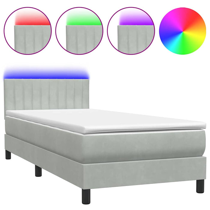 Letto a Molle con Materasso e LED-Struttura Letto con Materasso Grigio Chiaro 80x220 cm Velluto 940429