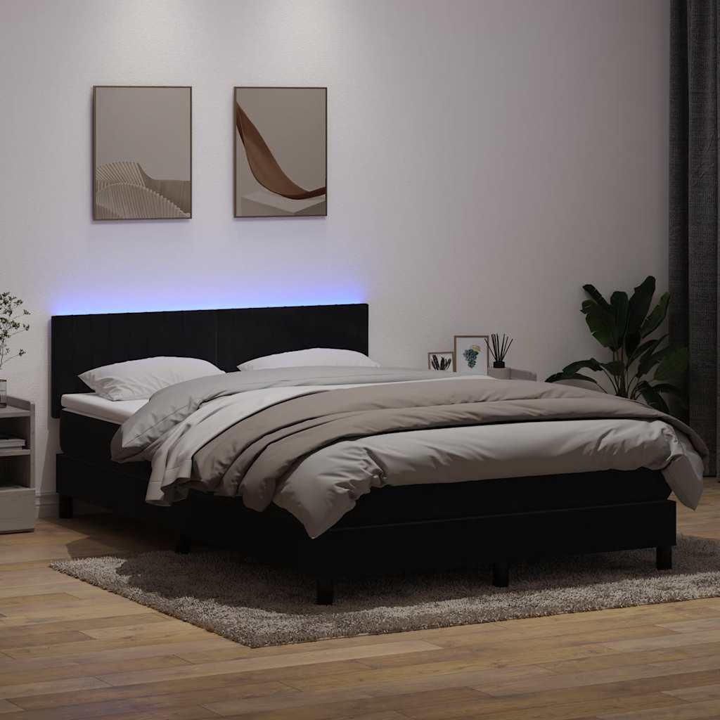 Letto a Molle con Materasso e LED Nero 160x220 cm in Velluto 3317129