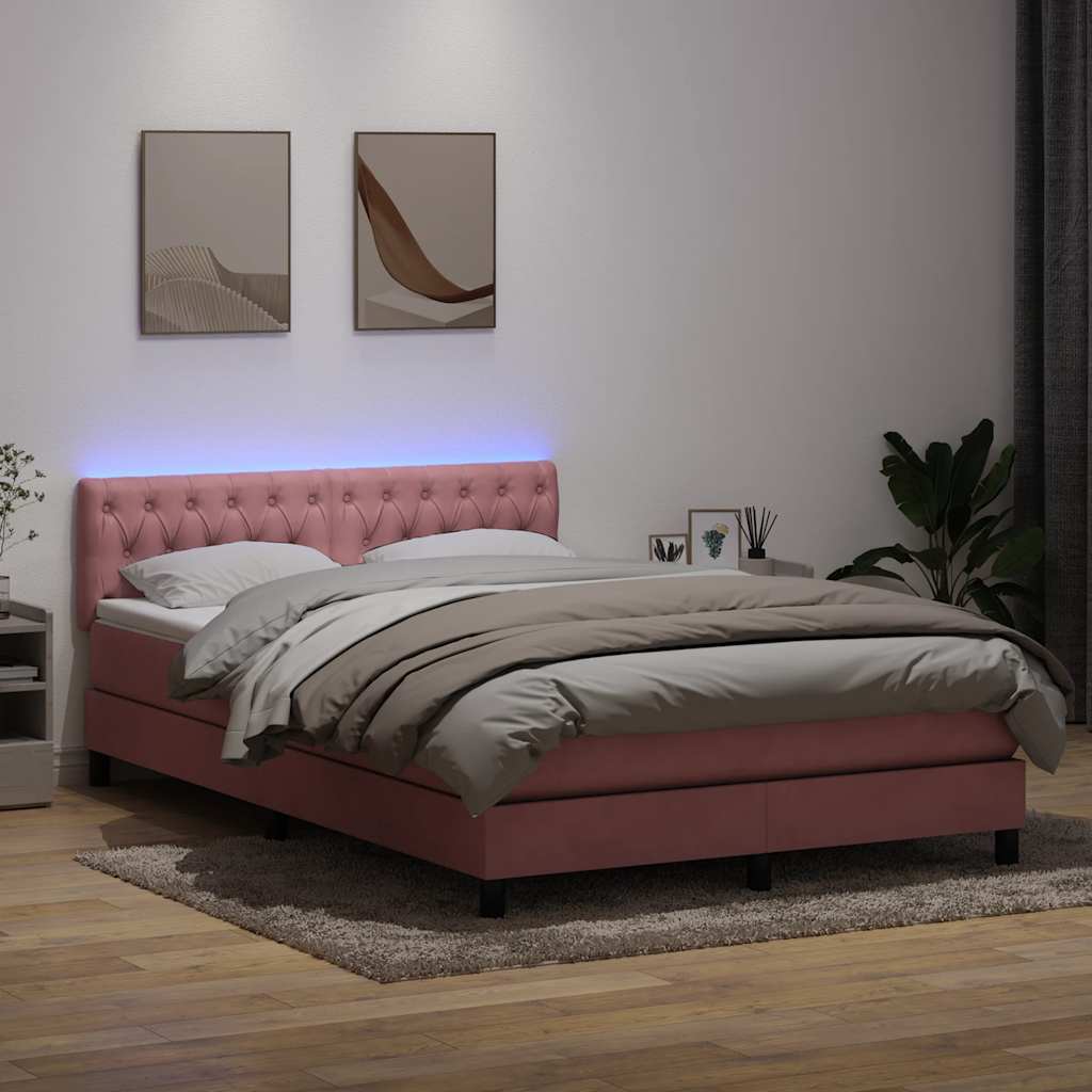 Letto a Molle con Materasso e LED Rosa 160x210 cm in Velluto 3317180