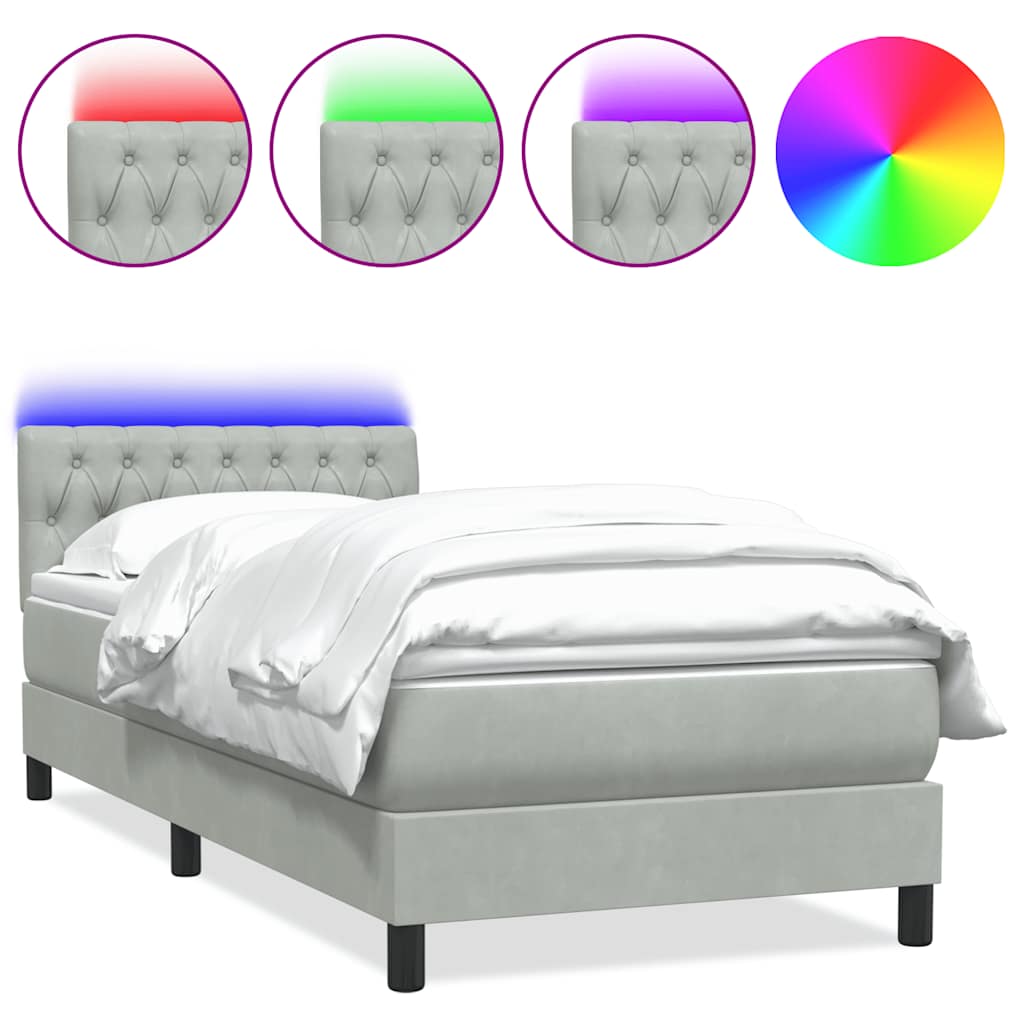 Letto a Molle con Materasso e LED-Struttura Letto con Materasso Grigio Chiaro 80x220 cm Velluto 670870