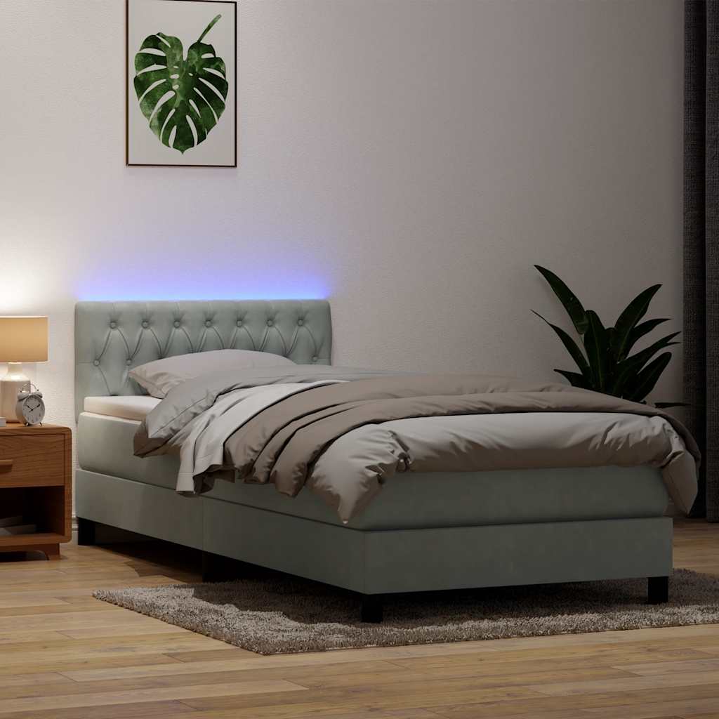 Letto a Molle con Materasso e LED-Struttura Letto con Materasso Grigio Chiaro 80x220 cm Velluto 670870