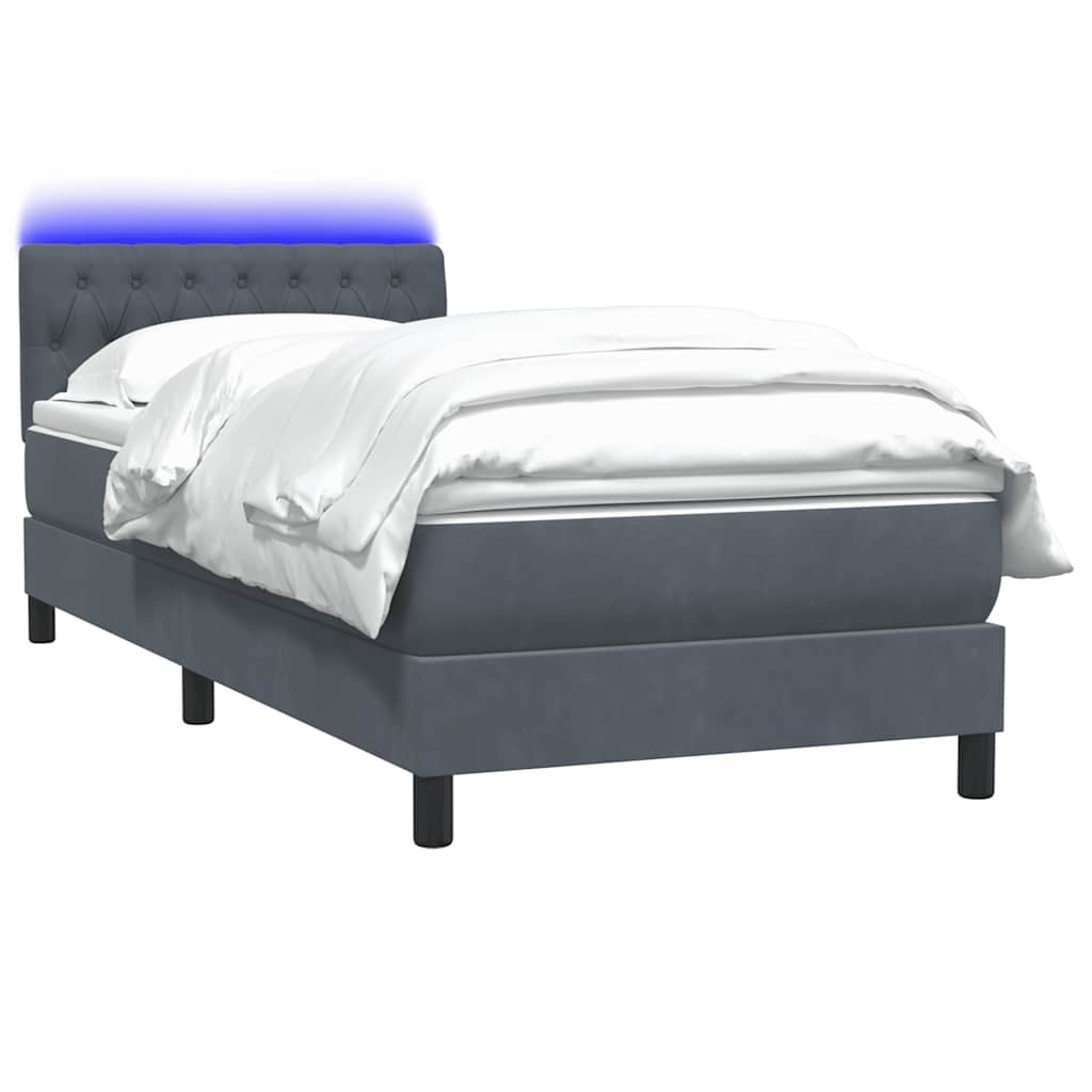 Letto a Molle con Materasso e LED-Struttura Letto con Materasso Grigio Scuro 80x220 cm Velluto 429199