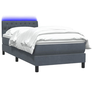 Letto a Molle con Materasso e LED-Struttura Letto con Materasso Grigio Scuro 80x220 cm Velluto 429199