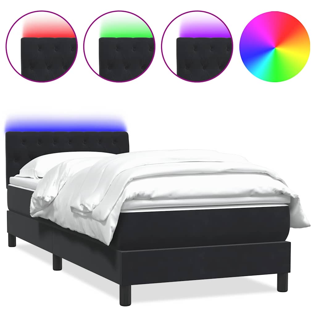 Letto a Molle con Materasso e LED-Struttura Letto con Materasso Nero 80x220 cm Velluto 492307