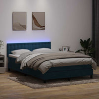 Letto a Molle con Materasso e LED Blu Scuro 160x210 cm in Velluto 3317275