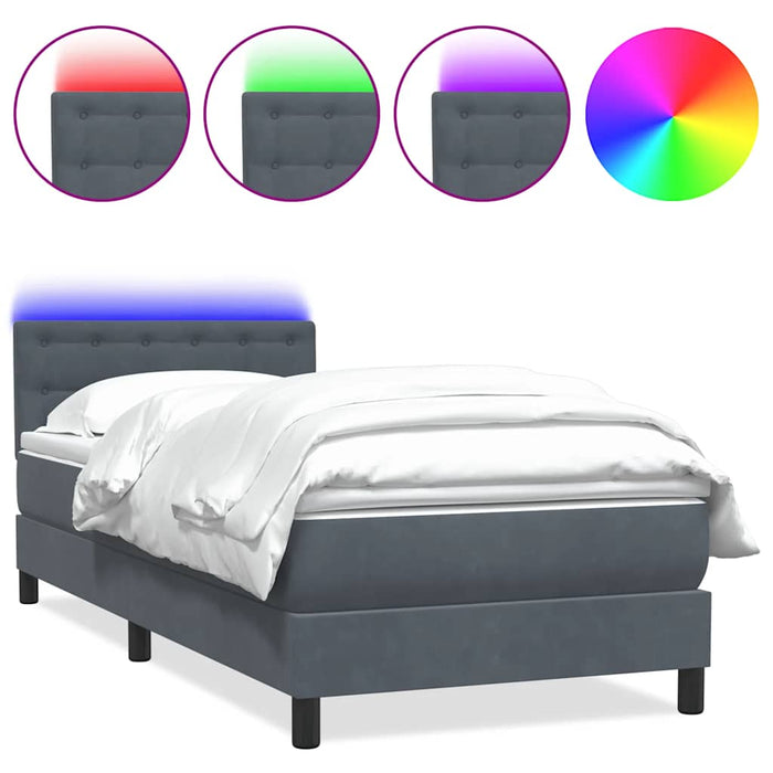 Letto a Molle con Materasso e LED-Struttura Letto con Materasso Grigio Scuro 80x220 cm Velluto 345624